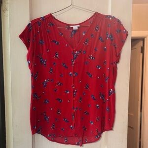 Liz Claiborne Red Floral Button-Front Blouse